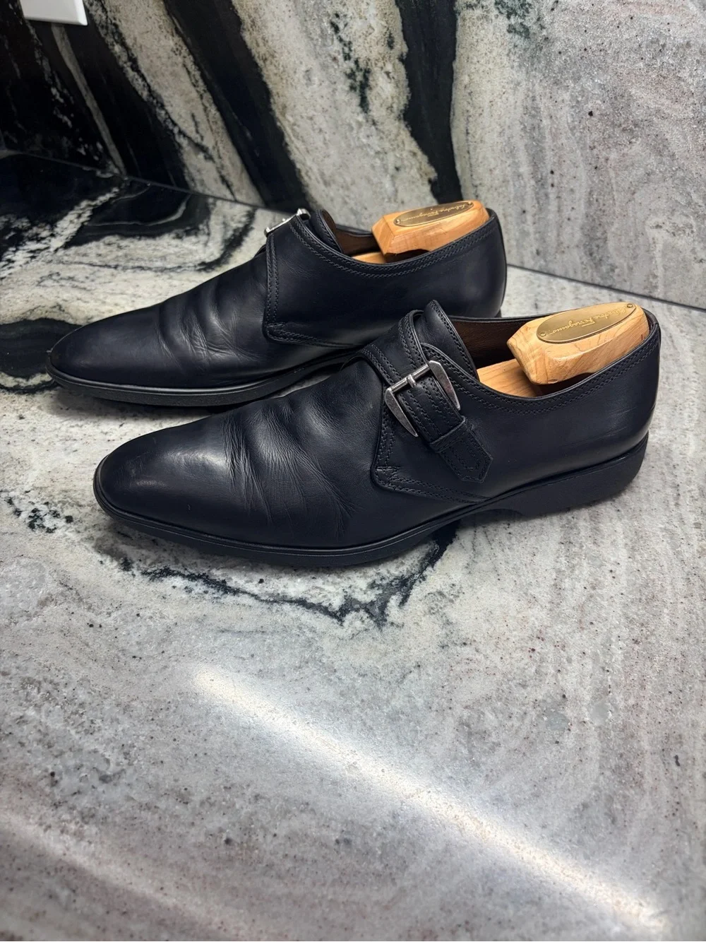 a.testoni Black Label Men’s Black Leather Monk Strap Shoes 8.5 UK / 9.5 US Italy